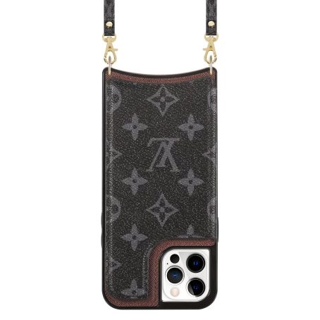 [Crossbody] Louis Vuitton Eclipse Monogram Back Flip Wallet Case iPhone 14 13 Pro Max Xs Max XR 7 8 Plus 13 12 Mini