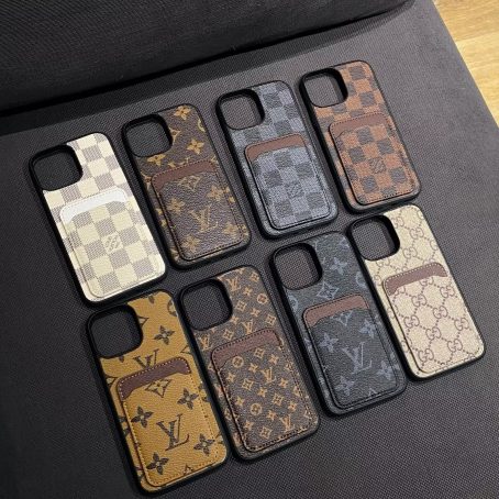 Louis Vuitton Slim Leather Card Holder Case for iPhone 15 14 13 12 11 Pro Max XR Xs 7 8 Plus