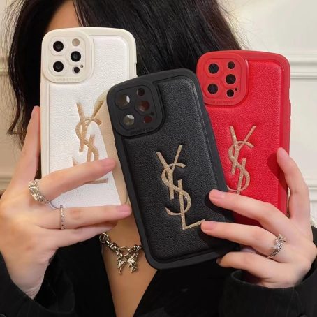 YSL Soft Leather Case for iPhone 14 13 12 11 Pro Max