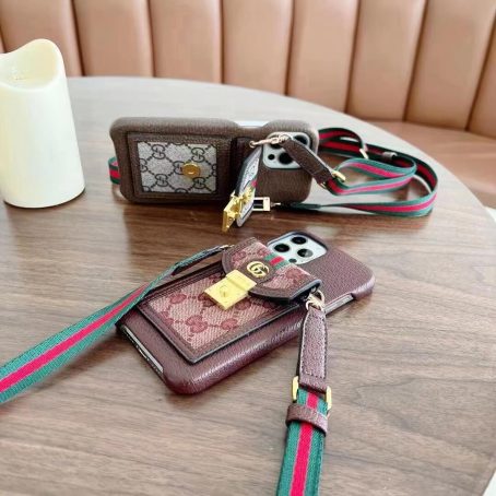[CROSSBODY]Gucci Leather Wallet Case for iPhone 14 13 12 11 Pro Max