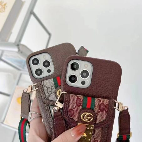 [CROSSBODY]Gucci Leather Wallet Case for iPhone 14 13 12 11 Pro Max