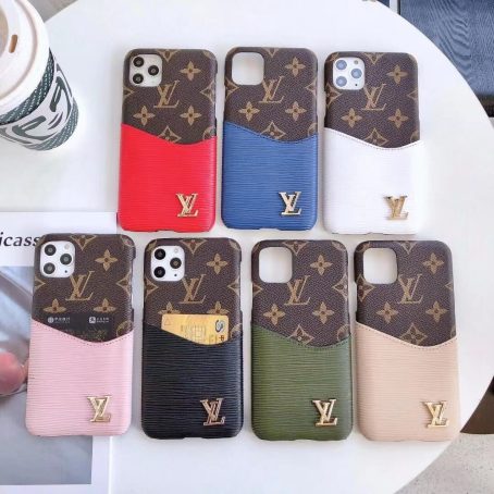 Louis Vuitton Leather Card Holder Case for iPhone 14 13 12 11 15 Pro Max XR Xs 7 8 Plus