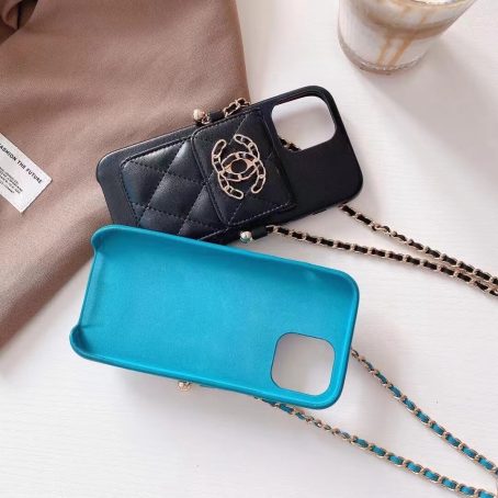 [Crossbody]CHANEL Leather Card Holder Case for iPhone 15 14 13 12 11 Pro Max