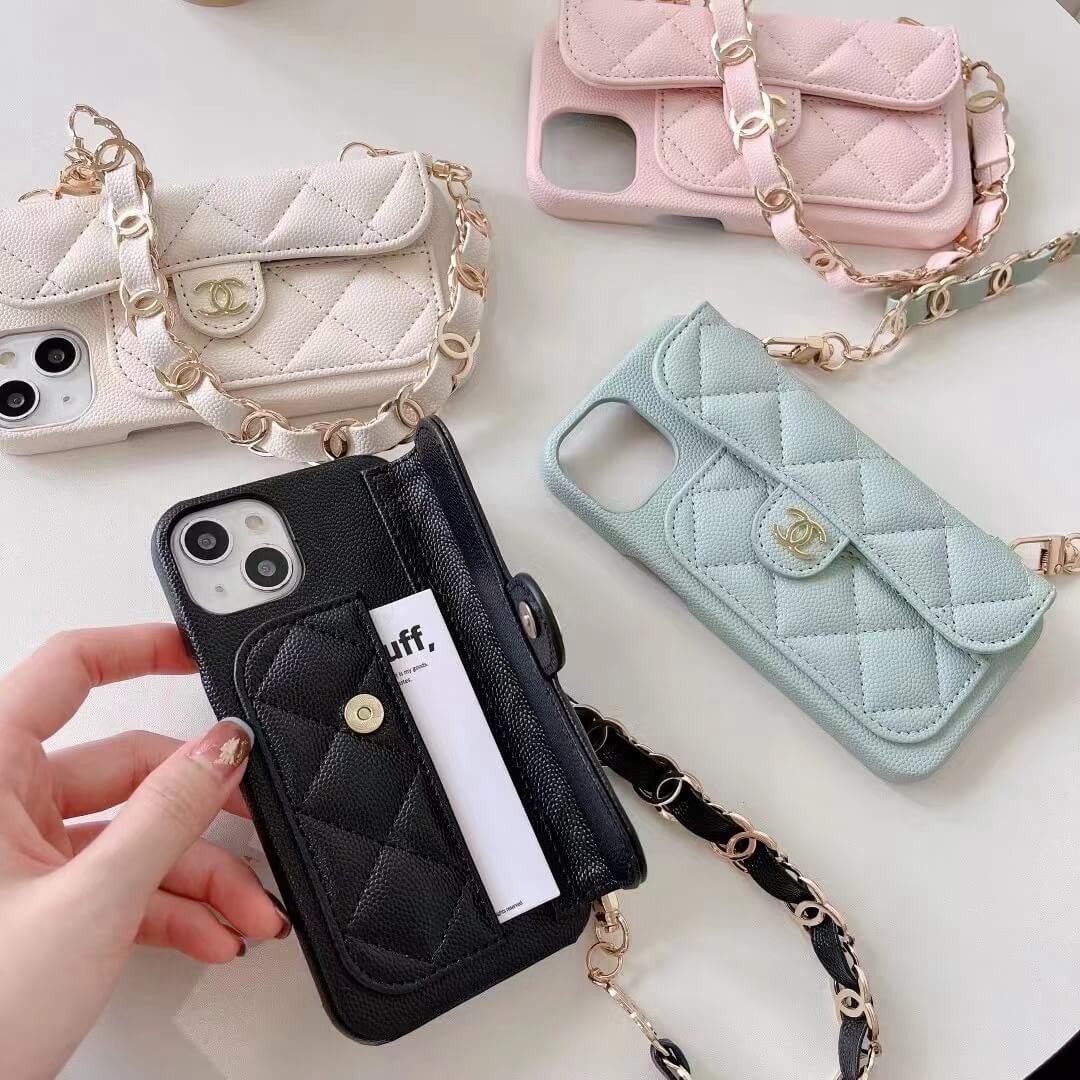 CHANEL Wrist band/Chain Leather Card Holder Case for iPhone 15 14 13 12 11 Pro  Max - Louis Vuitton Case