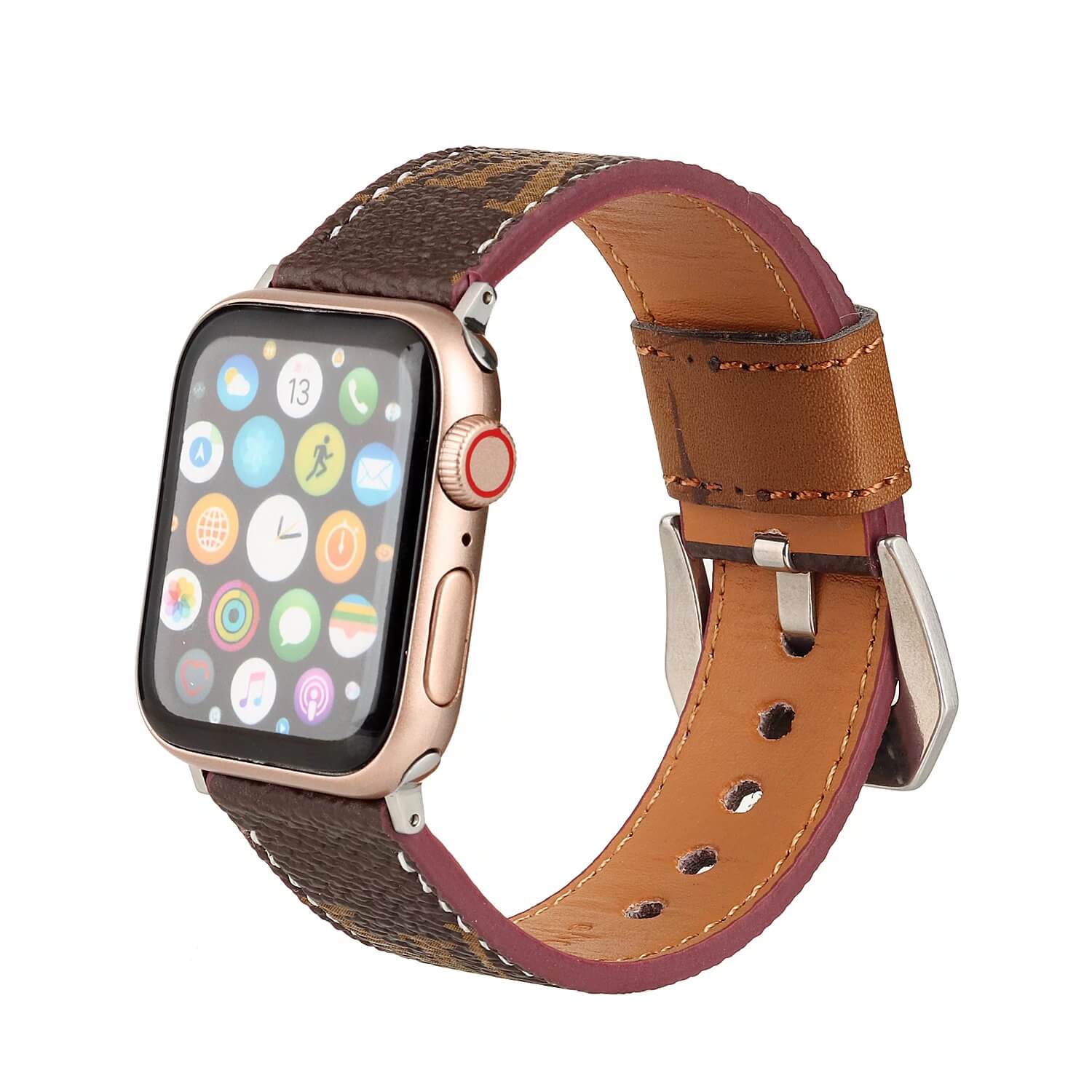 Louis Vuitton Apple Watch Band Leather iWatch Band LV Lattice Brown