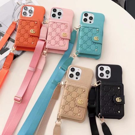 [CROSSBODY]Gucci Embossed Leather Wallet Case for iPhone 15 14 13 12 11 Pro Max