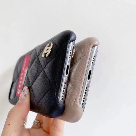 Chanel Genuine Leather Card Holder Case for iPhone 15 14 12 13 11 Pro Max