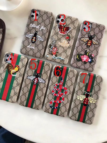 Gucci Embroidery Animals Pattern Case for iPhone 15 14 13 12 11 Pro Max XR Xs 7 8 Plus