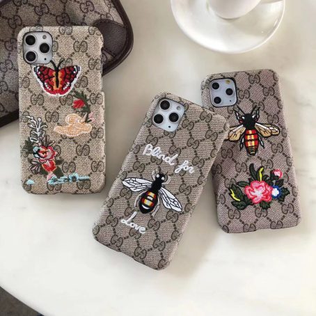 Gucci Embroidery Animals Pattern Case for iPhone 15 14 13 12 11 Pro Max XR Xs 7 8 Plus