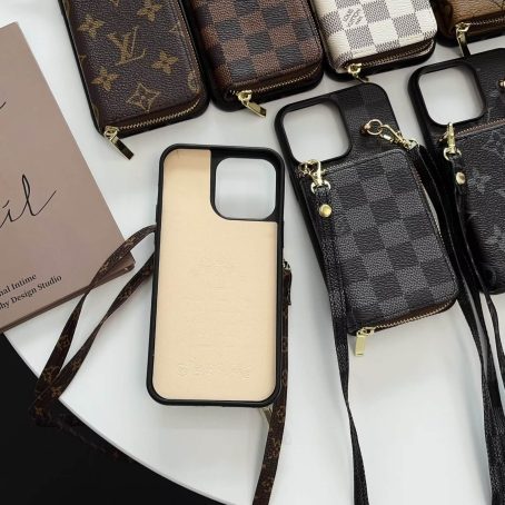 [CROSSBODY]Louis Vuitton Leather Wallet Case for iPhone 15 14 13 12 11 Pro Max