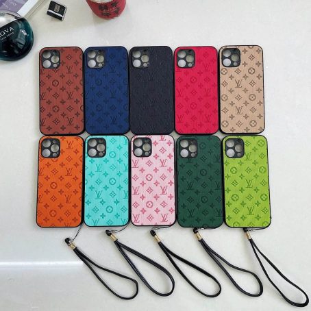 Louis Vuitton Imprint Leather Case with Strap for Apple iPhone