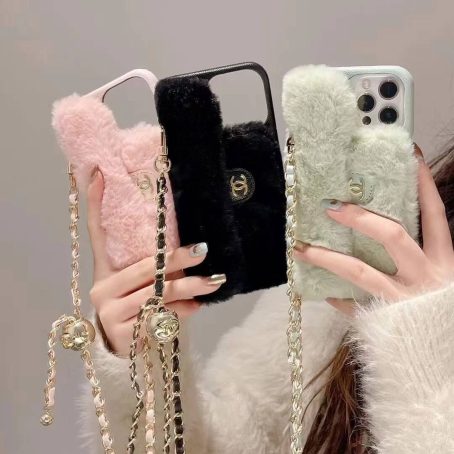 【Crossbody】Chanel Plush Fluffy Wallet Case for iPhone 15 12 13 14 Pro Max