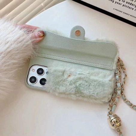 【Crossbody】Chanel Plush Fluffy Wallet Case for iPhone 15 12 13 14 Pro Max