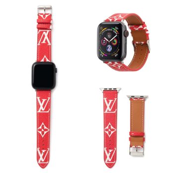 Louis Vuitton Apple Watch Band Straps Compatible iWatch 6 5 4 3 2 1 38mm 40mm 41mm 42mm 44mm 45mm Replacement Band – Red