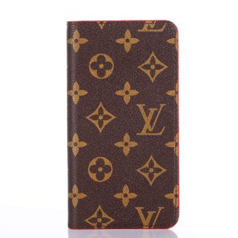 [CLASSIC]Louis Vuitton Brown/Rose red Monogram Wallet Case for iPhone 12 11 13 14 Pro Max Xs Max XR 7 8 Plus