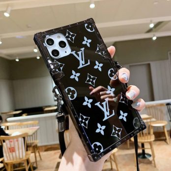 [CROSSBODY] Louis Vuitton Eye Trunk Mirror Case for iPhone 13 Mini 7 8 Plus 12 11 14 Pro Max Xs Max XR – Black