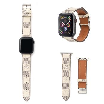Louis Vuitton Apple Watch Band Straps Compatible iWatch 6 5 4 3 2 1 38mm 40mm 41mm 42mm 44mm 45mm Replacement Band – White Check