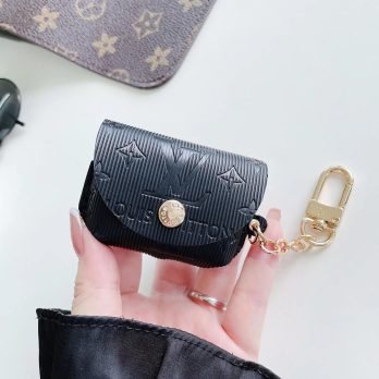Louis Vuitton Leather Case Protective Cover Airpods 1 2 3 Pro – Black