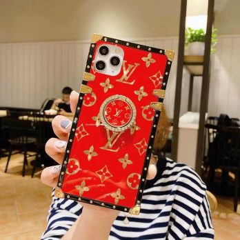 Louis Vuitton Red Ring Holder Eye Trunk Case for iPhone 7 8 Plus 13 14 15 12 11 Pro Max Xs Max XR