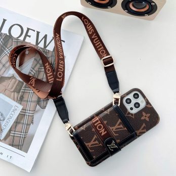 [Crossbody] Louis Vuitton Brown/Black Monogram Back Wallet Case iPhone 15 13 Pro Max Xs Max XR 7 8 Plus 12 13 Mini