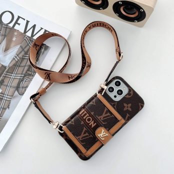 [Crossbody] Louis Vuitton Brown Monogram Back Wallet Case iPhone 15 14 13 Pro Max Xs Max XR 7 8 Plus 12 13 Mini