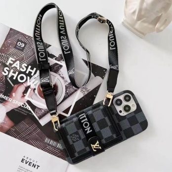 [Crossbody] Louis Vuitton Damier Monogram Back Wallet Case iPhone 15 14 13 Pro Max Xs Max XR 7 8 Plus