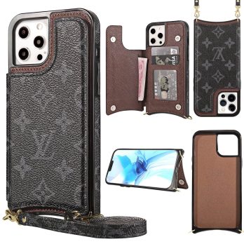 [Crossbody] Louis Vuitton Eclipse Monogram Back Flip Wallet Case iPhone 15 14 13 Pro Max Xs Max XR 7 8 Plus