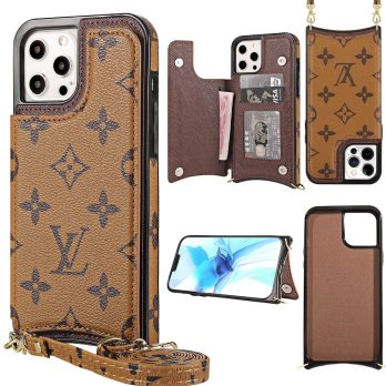 [Crossbody] Louis Vuitton Yellow Monogram Back Flip Wallet Case iPhone 14 13 Pro Max Xs Max XR 7 8 Plus 13 12 Mini