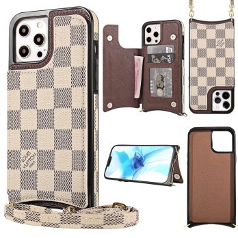 [Crossbody] Louis Vuitton Damier Azur Back Flip Wallet Case iPhone 15 14 Plus 13 14 Pro Max Xs Max XR 7 8 Plus 13 12 Mini