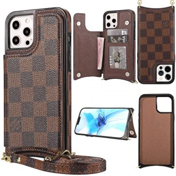 [Crossbody] Louis Vuitton Damier Ebene Back Flip Wallet Case iPhone 15 14 13 Pro Max Xs Max XR 7 8 Plus 13 12 Mini