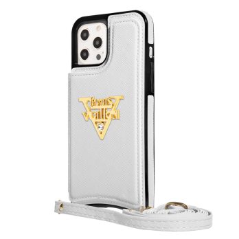 [Crossbody] Louis Vuitton White Canvas Back Flip Wallet Case iPhone 13 14 Pro Max Xs Max XR 7 8 Plus 12 13 Mini