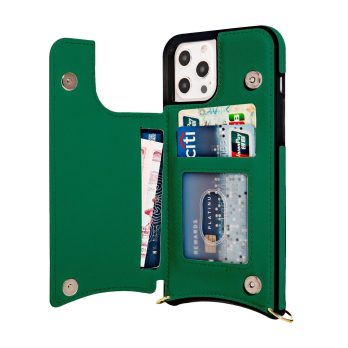 [Crossbody] Louis Vuitton Green Canvas Back Flip Wallet Case iPhone 13 14 Pro Max Xs Max XR 7 8 Plus 12 13 Mini