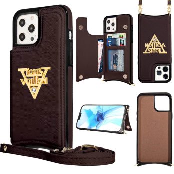 [Crossbody] Louis Vuitton Coffee Canvas Back Flip Wallet Case iPhone 13 14 Pro Max Xs Max XR 7 8 Plus 12 13 Mini