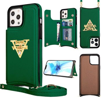 [Crossbody] Louis Vuitton Green Canvas Back Flip Wallet Case iPhone 13 14 Pro Max Xs Max XR 7 8 Plus 12 13 Mini