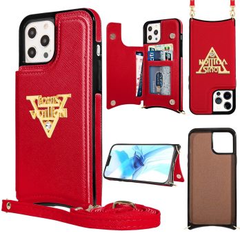 [Crossbody] Louis Vuitton Red Canvas Back Flip Wallet Case iPhone 13 14 Pro Max Xs Max XR 7 8 Plus 12 13 Mini