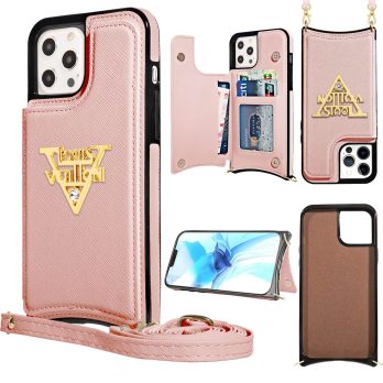 [Crossbody] Louis Vuitton Pink Canvas Back Flip Wallet Case iPhone 13 14 Pro Max Xs Max XR 7 8 Plus 12 13 Mini