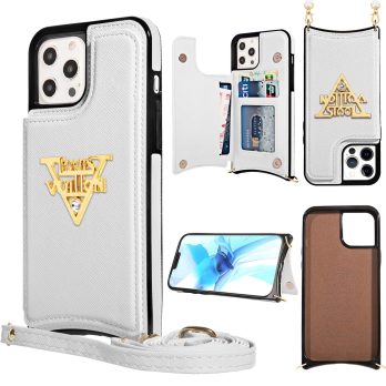 [Crossbody] Louis Vuitton White Canvas Back Flip Wallet Case iPhone 13 14 Pro Max Xs Max XR 7 8 Plus 12 13 Mini