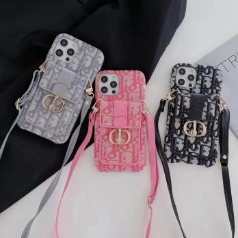 [CROSSBODY]Dior MONTAIGNE Canvas Card Holder Case for iPhone 15 14 13 12 11 Pro Max