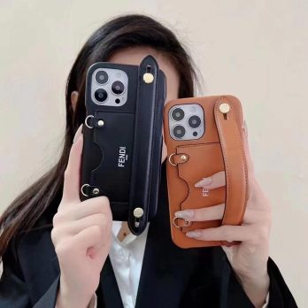 [CROSSBODY]Fendi Leather Card Holder Wristband Case for iPhone 14 13 12 Pro Max