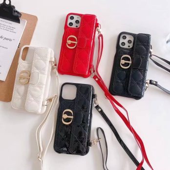 [CROSSBODY]Dior Leather Card Holder Case for iPhone 15 14 13 12 11 Pro Max Xs Xr 7 8 Plus
