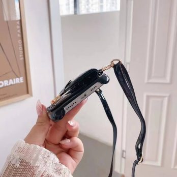 [CROSSBODY]Dior Leather Card Holder Case for iPhone 15 14 13 12 11 Pro Max Xs Xr 7 8 Plus