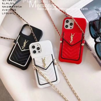 YSL Leather Card Holder Case for iPhone 14 13 12 11 Pro Max Xs XR 7 8 Plus