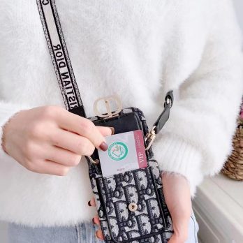 [CROSSBODY]Dior MONTAIGNE Canvas Card Holder Case for iPhone 15 14 13 12 11 Pro Max