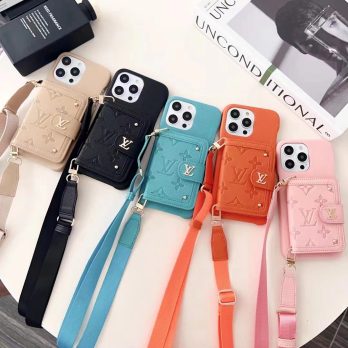 [CROSSBODY]Louis Vuitton Embossed Leather Wallet Case for iPhone 15 14 13 12 11 Pro Max