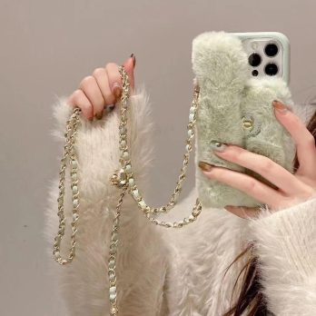 【Crossbody】Chanel Plush Fluffy Wallet Case for iPhone 15 12 13 14 Pro Max