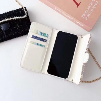 Chanel Tweed Quilted Wrist Chain Case for iPhone 15 14 13 12 11 Pro Max