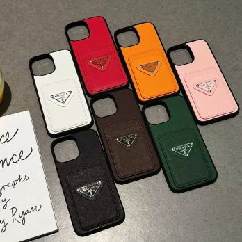 Prada Slim Leather Card Holder Case for iPhone 16 15 14 13 12 11 Pro Max XR Xs 7 8 Plus