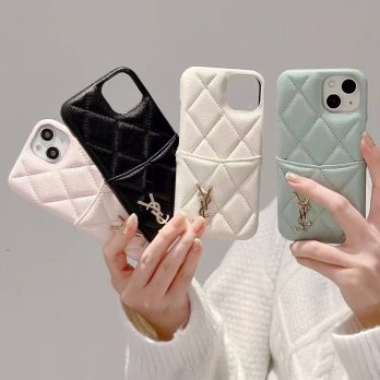 YSL Leather Card Holder Case for iPhone 15 14 13 12 11 Pro Max