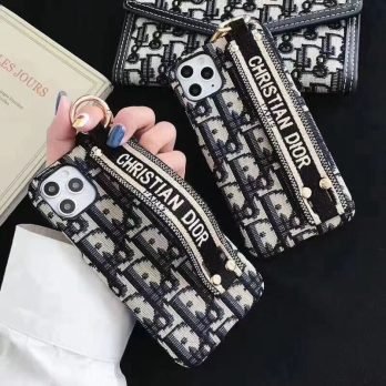 CHRISTIAN DIOR Canvas Wrist Strap Case for iPhone 15 14 13 12 11 Pro Max 7 8 Plus