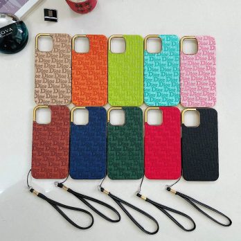 Dior Imprint Leather Case with Strap for Apple iPhone